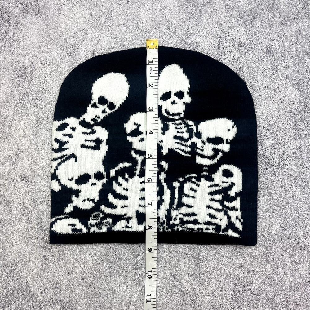 y2k grunge punk black and white skeleton beanie - Picture 6 of 7